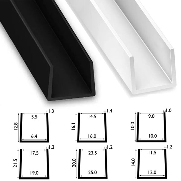 1 Metre PVC Square U Profile Strip with Sleek Finish