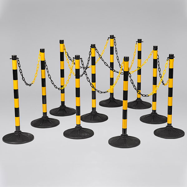 Heavy Duty Circular Rubber Based Plastic Chain Post Barriers- 10 Chain Posts Set