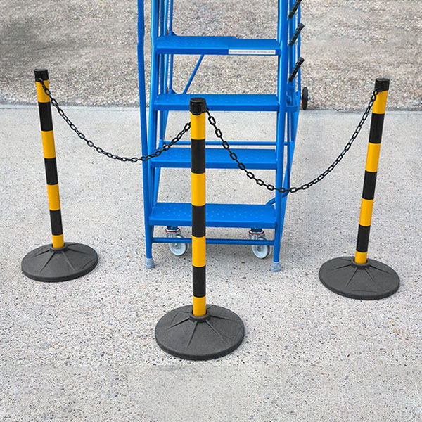 Heavy Duty Circular Rubber Based Plastic Chain Post Barriers- 10 Chain Posts Set