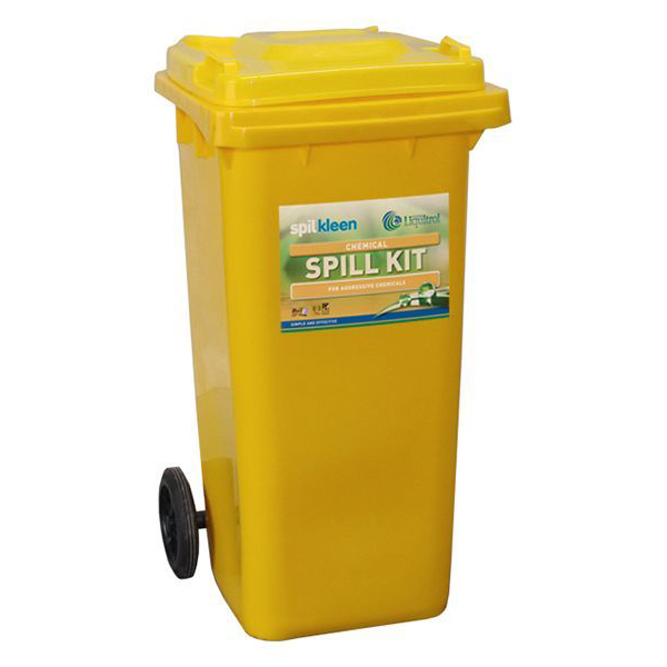 120L Chemical Spill Kit- Yellow Mobile Wheelie Bin 