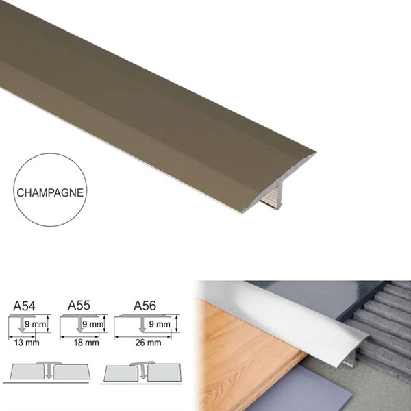 13mm Door Threshold Trim T Bar Transition Strip For Tiles Aluminium