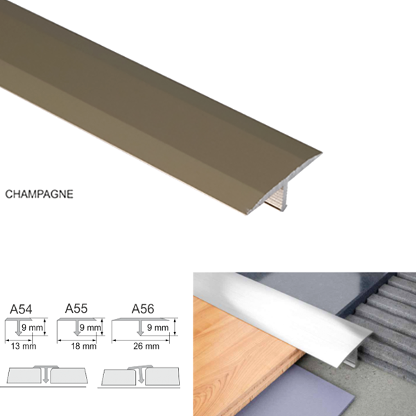 18mm Door Threshold Trim T Bar Transition Strip For Tiles Aluminium