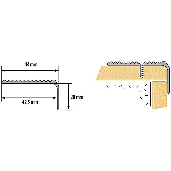 Non Slip Anodised Aluminium 1m Long Stair Nosing Edge Trim 