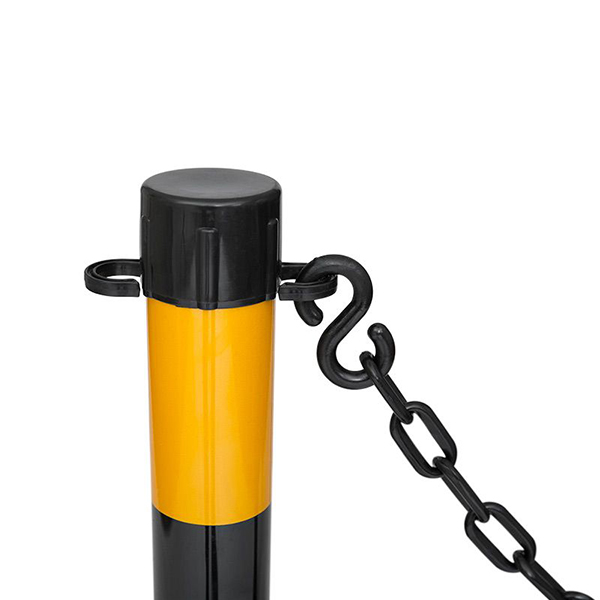 2 Plastic Stanchion Chain Safety Barriers Post with Link Chains- Black & Yellow