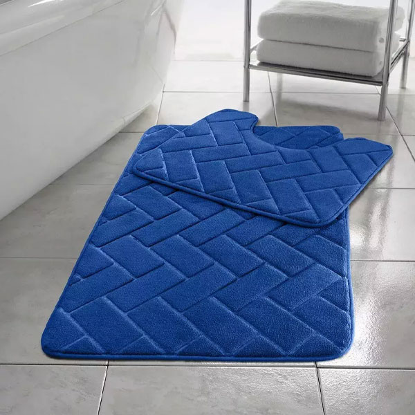 2 Pcs Anti-Slip  Memory Foam Rubber Mat Pedestal Toilet Bathroom Rug