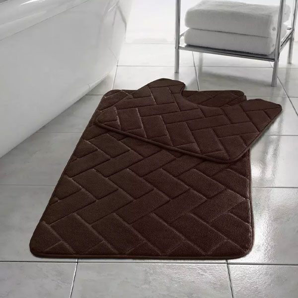 2 Pcs Anti-Slip  Memory Foam Rubber Mat Pedestal Toilet Bathroom Rug