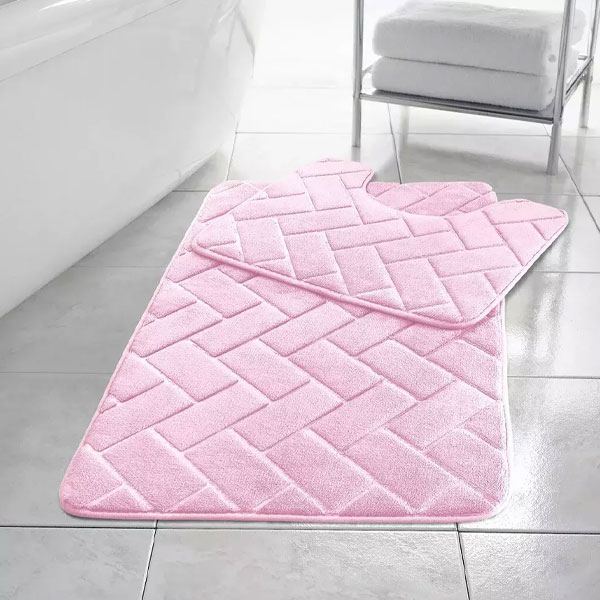 2 Pcs Anti-Slip  Memory Foam Rubber Mat Pedestal Toilet Bathroom Rug