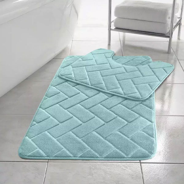 2 Pcs Anti-Slip  Memory Foam Rubber Mat Pedestal Toilet Bathroom Rug