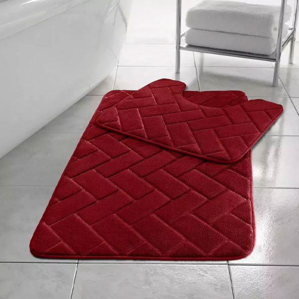 2 Pcs Anti-Slip  Memory Foam Rubber Mat Pedestal Toilet Bathroom Rug