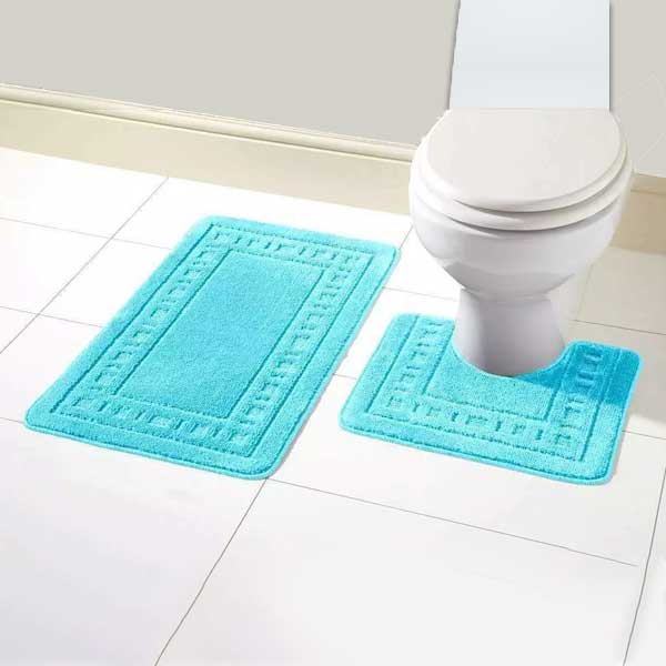 2 Pcs Non Slip Memory Foam Rubber Pedestal Mat Toilet Bathroom Rug