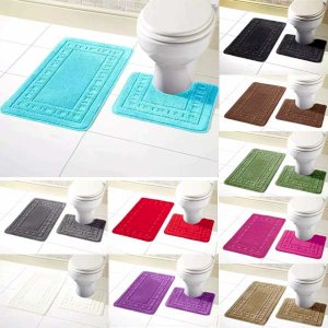 2 Pcs Non Slip Memory Foam Rubber Pedestal Mat Toilet Bathroom Rug