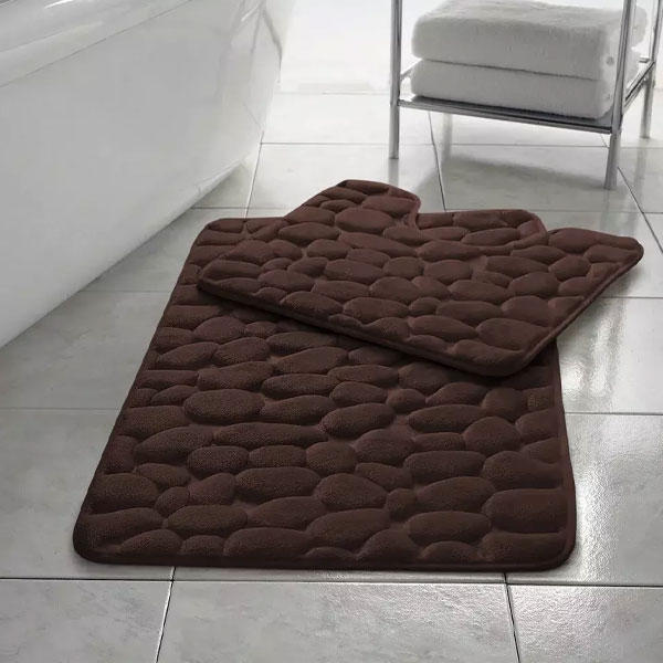 2 Pcs Non Slip Rubber Memory Foam Mat Pedestal Toilet Bathroom Rug