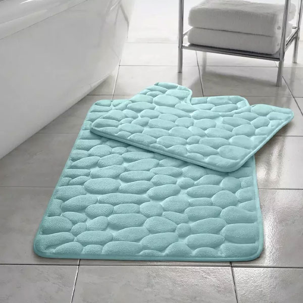 2 Pcs Non Slip Rubber Memory Foam Mat Pedestal Toilet Bathroom Rug