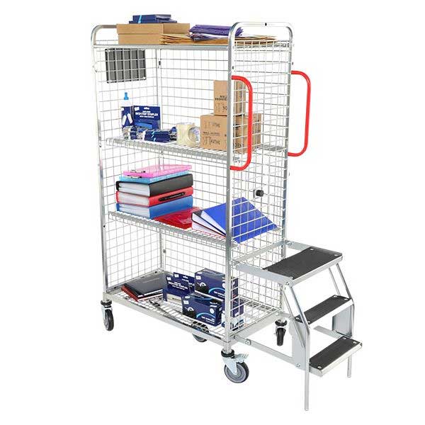 2 Shelves Silver Picking Trolley with Steps