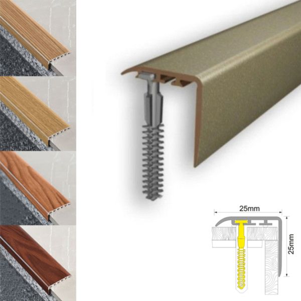 25mm x 25mm UPVC Non Slip Stair Nosing Trim Wooden Finish