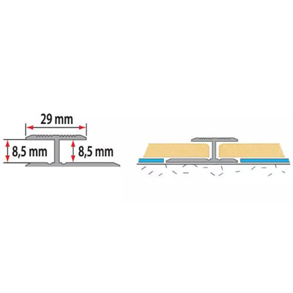 29mm Aluminium Anodised Effect Door Floor Bar Twin Grip Trim Laminate Connector