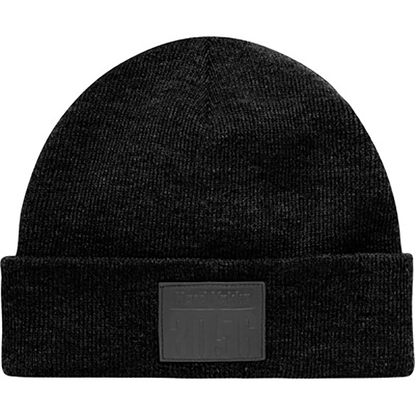 Embossed Leather-Look Patch Beanie Hat