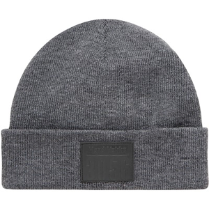 Embossed Leather-Look Patch Beanie Hat