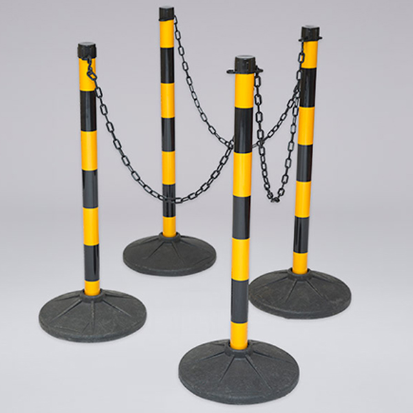 Black & Yellow Safety Barrier Plastic Posts With Link Chain- 4 Posts