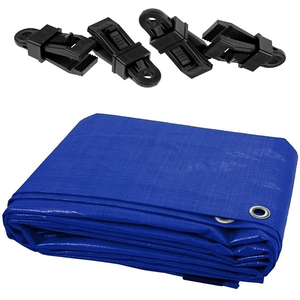 Blue Tarpaulin 60GSM Waterproof Cover Tarp Ground Sheet + 4 Tarp Clips