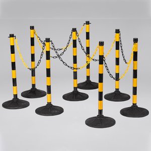 Rubber Based Plastic Chain Barrier Posts For Crowd Control- 8 Chain Posts Set