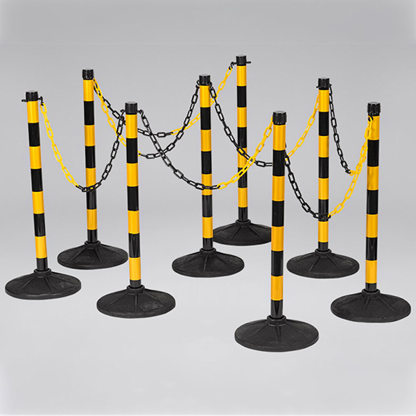 Rubber Based Plastic Chain Barrier Posts For Crowd Control- 8 Chain Posts Set