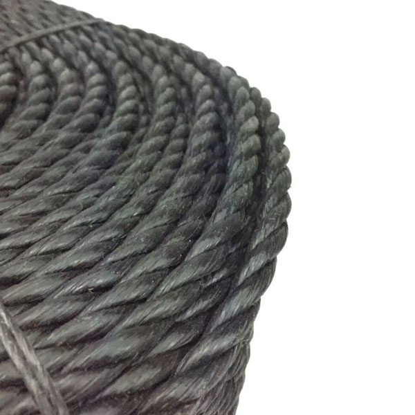 8mm Thick Polypropylene Black 3 Strand Rope Nylon Lightweight Coil 