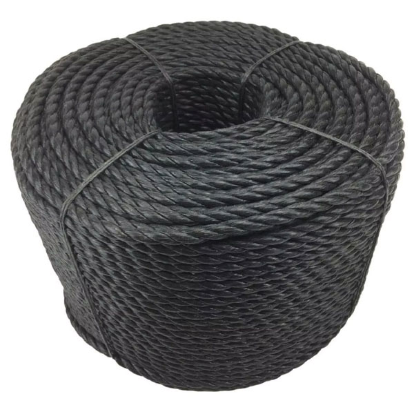 8mm Thick Polypropylene Black 3 Strand Rope Nylon Lightweight Coil 