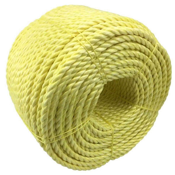 8mm Thick Lightweight Polypropylene Twisted Yellow Coil 3 Strand Nylon Rope