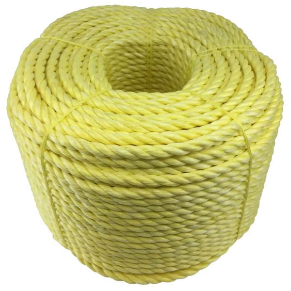 8mm Thick Lightweight Polypropylene Twisted Yellow Coil 3 Strand Nylon Rope