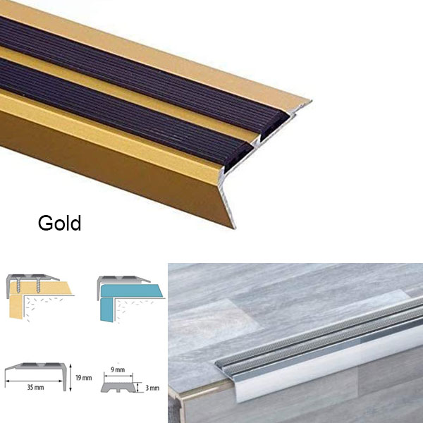 Anti Non Slip Aluminium Stair Edge Nosing Trim With Rubber Insert