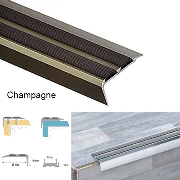 Anti Non Slip Aluminium Stair Edge Nosing Trim With Rubber Insert