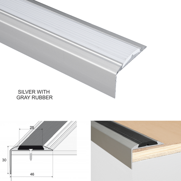 Aluminium Anti-Slip Stair Nosing Edge Trim With Rubber Insert