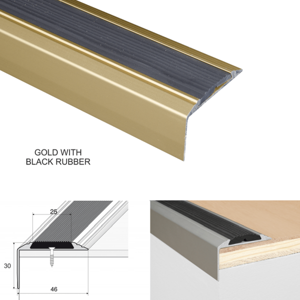 Aluminium Anti-Slip Stair Nosing Edge Trim With Rubber Insert