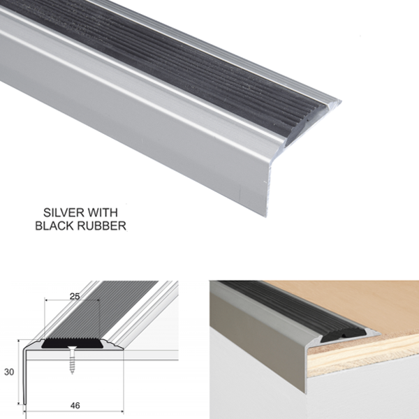 Aluminium Anti-Slip Stair Nosing Edge Trim With Rubber Insert