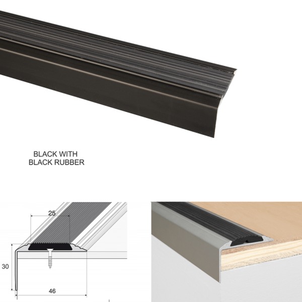 Aluminium Anti-Slip Stair Nosing Edge Trim With Rubber Insert