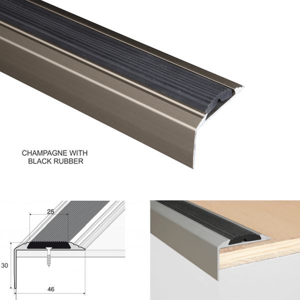 Aluminium Anti-Slip Stair Nosing Edge Trim With Rubber Insert