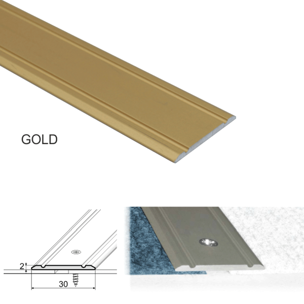 Aluminium Flat Door Threshold  Screw fix For Wooden, Laminate, Carpet Vinyl Flooring