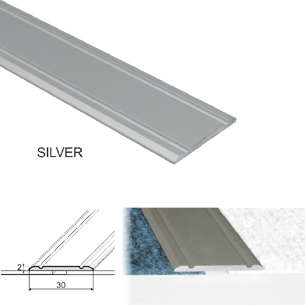 Aluminium Flat Door Threshold  Screw fix For Wooden, Laminate, Carpet Vinyl Flooring