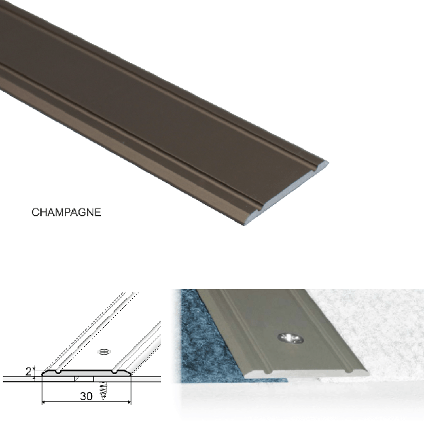 Aluminium Flat Door Threshold  Screw fix For Wooden, Laminate, Carpet Vinyl Flooring