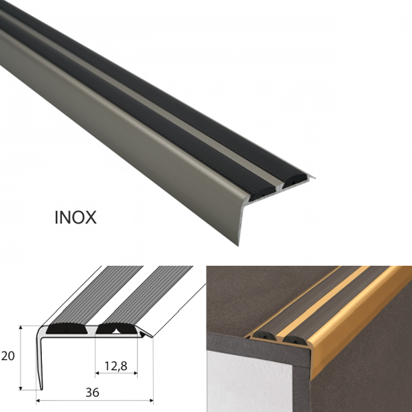 Aluminium Non Slip Rubber Stair Nosing Edge Trim With Rubber Inserts