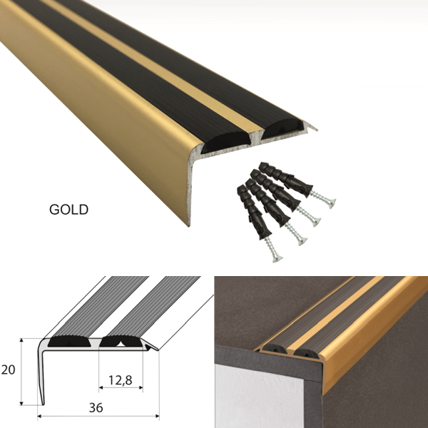 Aluminium Non Slip Rubber Stair Nosing Edge Trim With Rubber Inserts