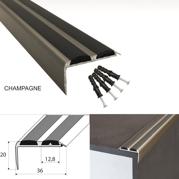 Aluminium Non Slip Rubber Stair Nosing Edge Trim With Rubber Inserts