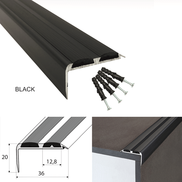 Aluminium Non Slip Rubber Stair Nosing Edge Trim With Rubber Inserts