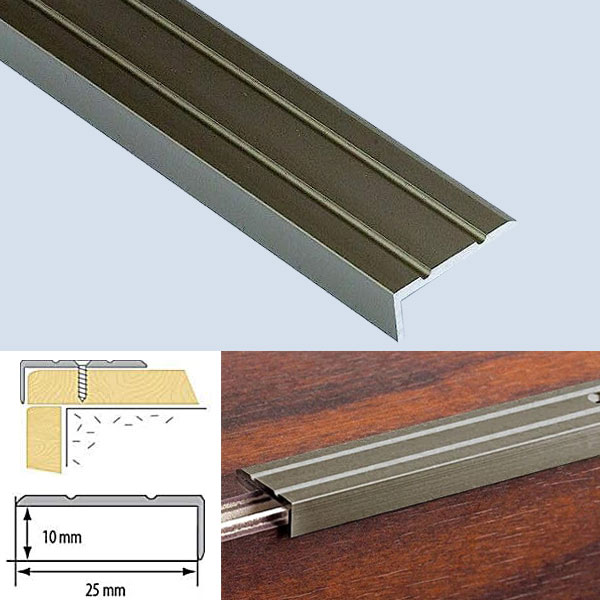 Aluminium Non Slip Stair Edge Nosing Rubust Trim Drilled