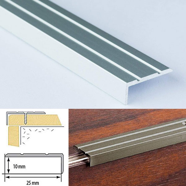 Aluminium Non Slip Stair Edge Nosing Rubust Trim Drilled