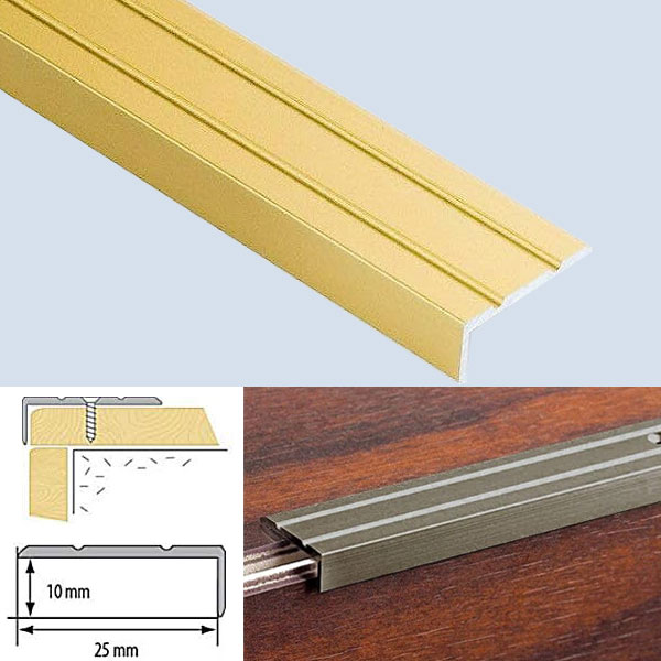 Aluminium Non Slip Stair Edge Nosing Rubust Trim Drilled