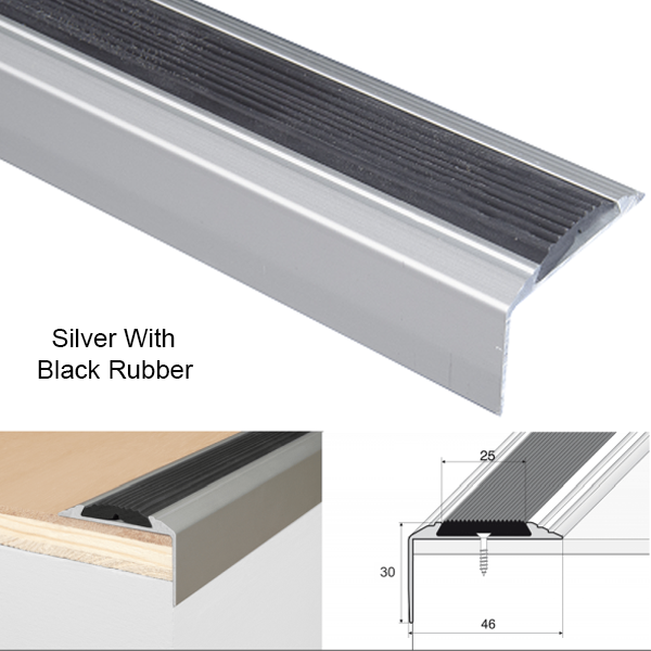 Anodised Aluminium Stair Nosing For Tread Edges With Non Slip Rubber