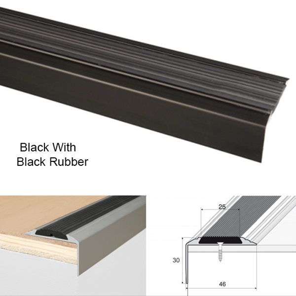 Anodised Aluminium Stair Nosing For Tread Edges With Non Slip Rubber