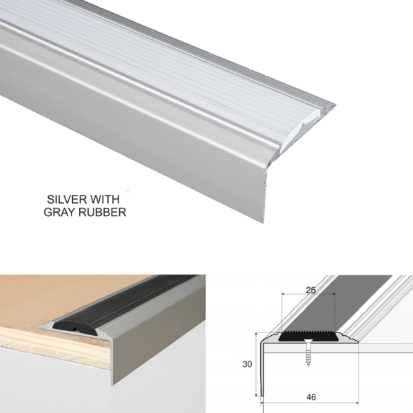 Anodised Aluminium Stair Nosing For Tread Edges With Non Slip Rubber